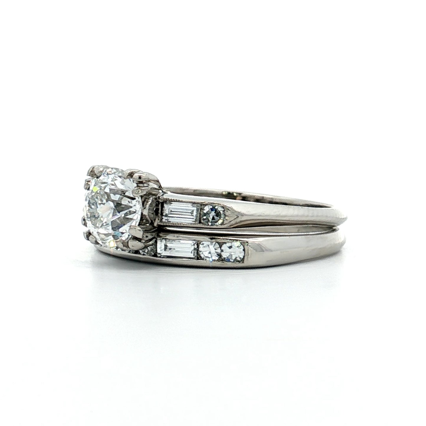 .84 Vintage Diamond Engagement Ring & Band in Platinum