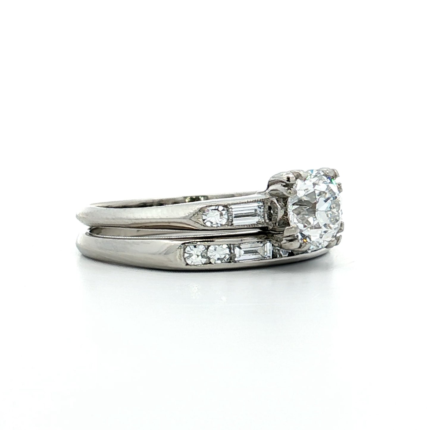 .84 Vintage Diamond Engagement Ring & Band in Platinum