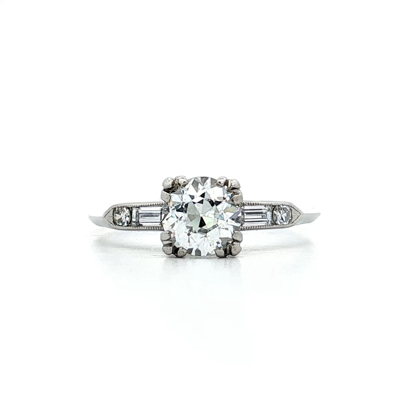 .84 Vintage Diamond Engagement Ring & Band in Platinum