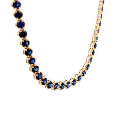 15 Carat Blue Sapphire Tennis Necklace 14k Yellow Gold