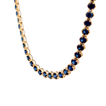 15 Carat Blue Sapphire Tennis Necklace 14k Yellow Gold
