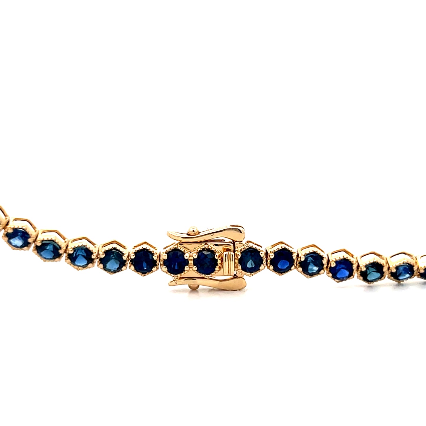 15 Carat Blue Sapphire Tennis Necklace 14k Yellow Gold