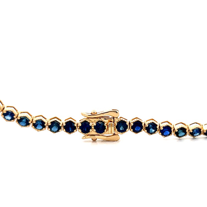 15 Carat Blue Sapphire Tennis Necklace 14k Yellow Gold