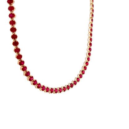 15.01 Round Cut Ruby Tennis Necklace 14k Yellow Gold