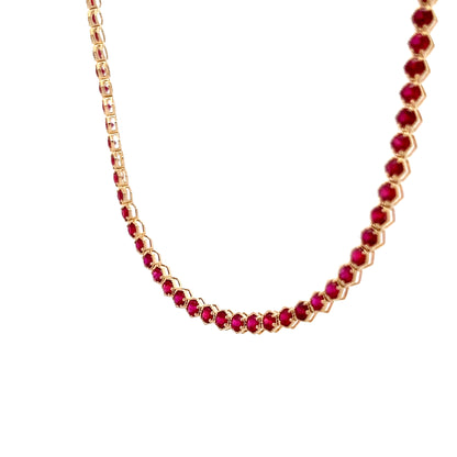 15.01 Round Cut Ruby Tennis Necklace 14k Yellow Gold