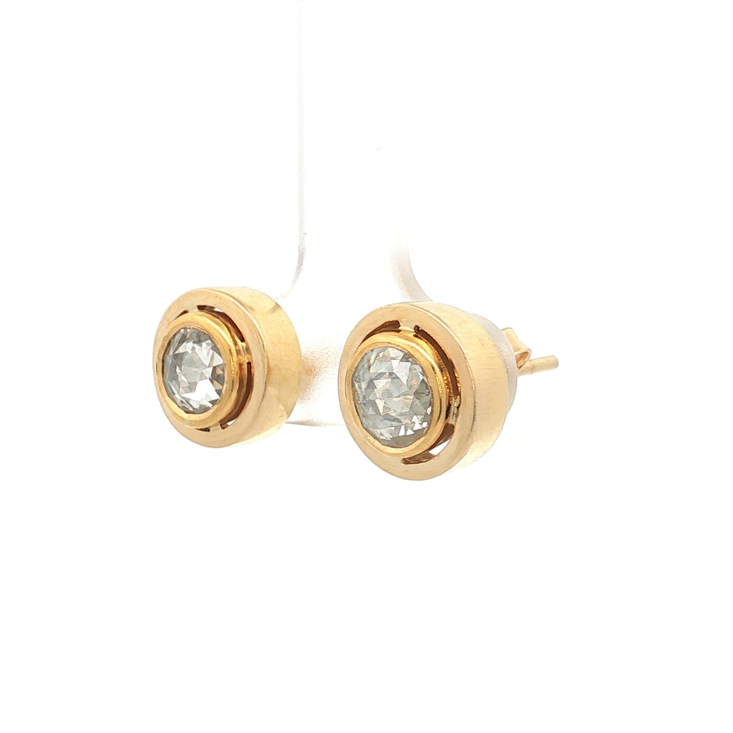 1.50 Rose Cut Diamond Stud Earrings 18k Yellow Gold
