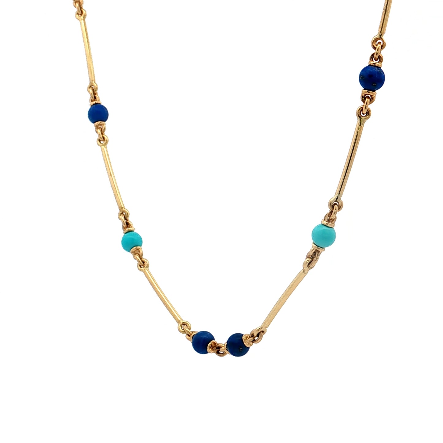 20" Turquoise & Lapis Lazuli Necklace in 18k Yellow Gold