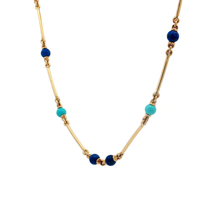 20" Turquoise & Lapis Lazuli Necklace in 18k Yellow Gold