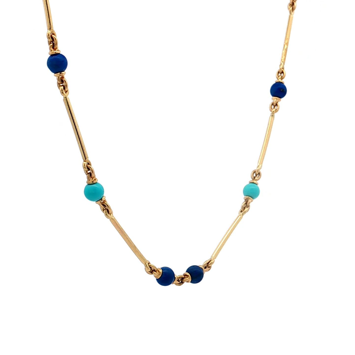 20" Turquoise & Lapis Lazuli Necklace in 18k Yellow Gold