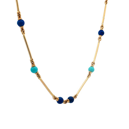 20" Turquoise & Lapis Lazuli Necklace in 18k Yellow Gold