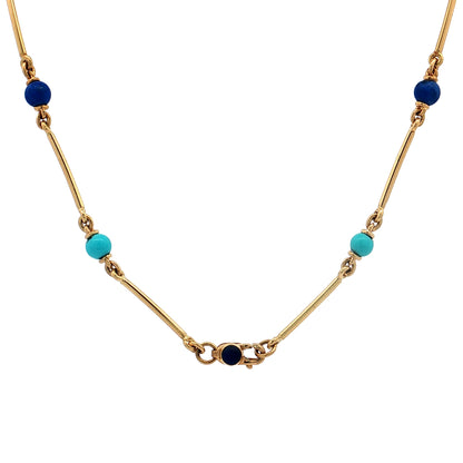 20" Turquoise & Lapis Lazuli Necklace in 18k Yellow Gold