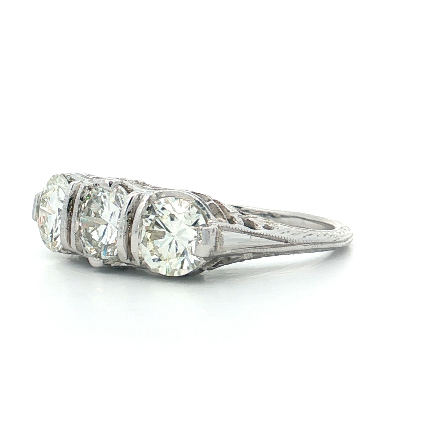 2.31 Vintage Art Deco Three Stone Engagement Ring 18k