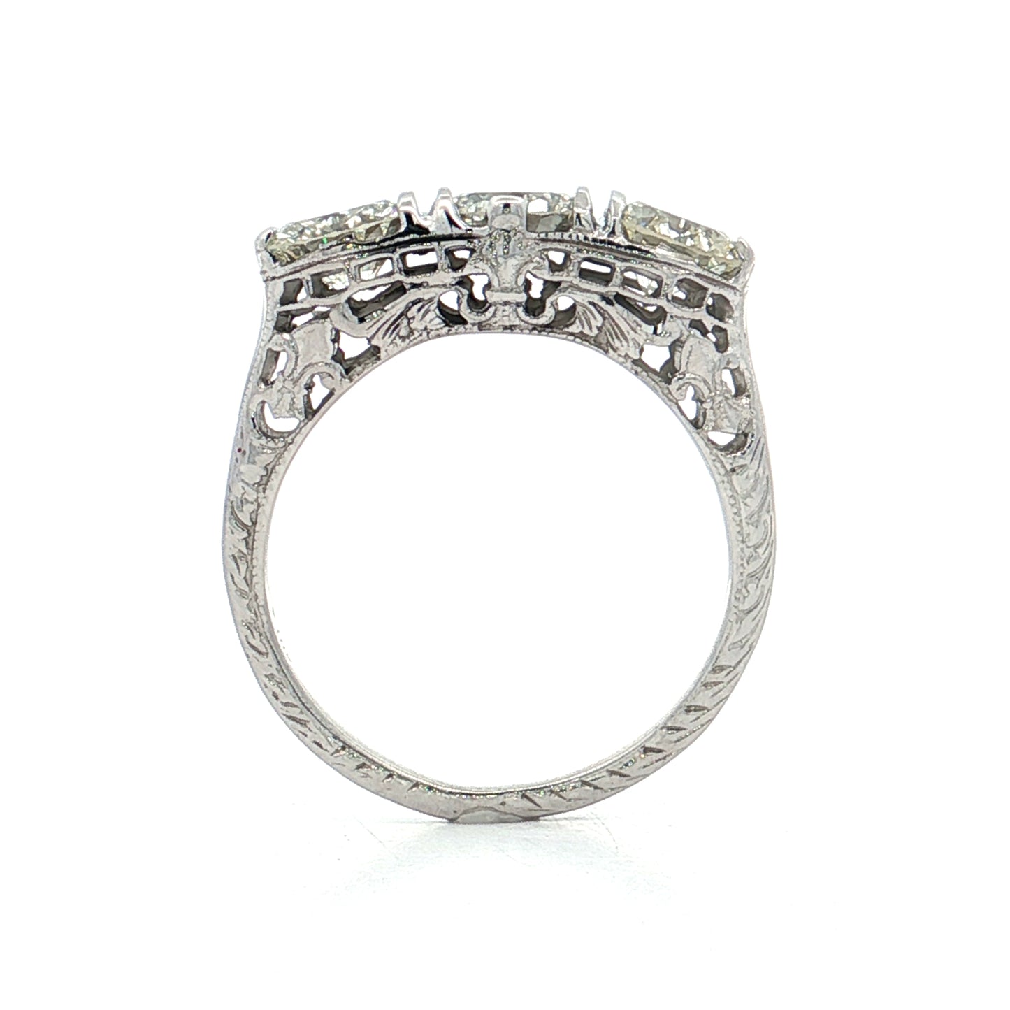 2.31 Vintage Art Deco Three Stone Engagement Ring 18k