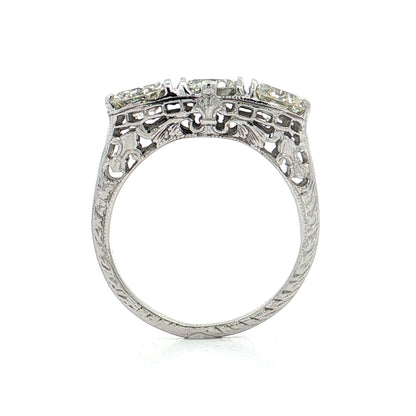 2.31 Vintage Art Deco Three Stone Engagement Ring 18k