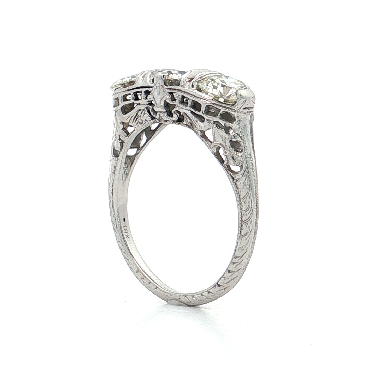 2.31 Vintage Art Deco Three Stone Engagement Ring 18k