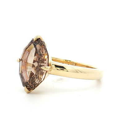 3.58 Oval Step Cut Cognac Diamond 18k Yellow Gold