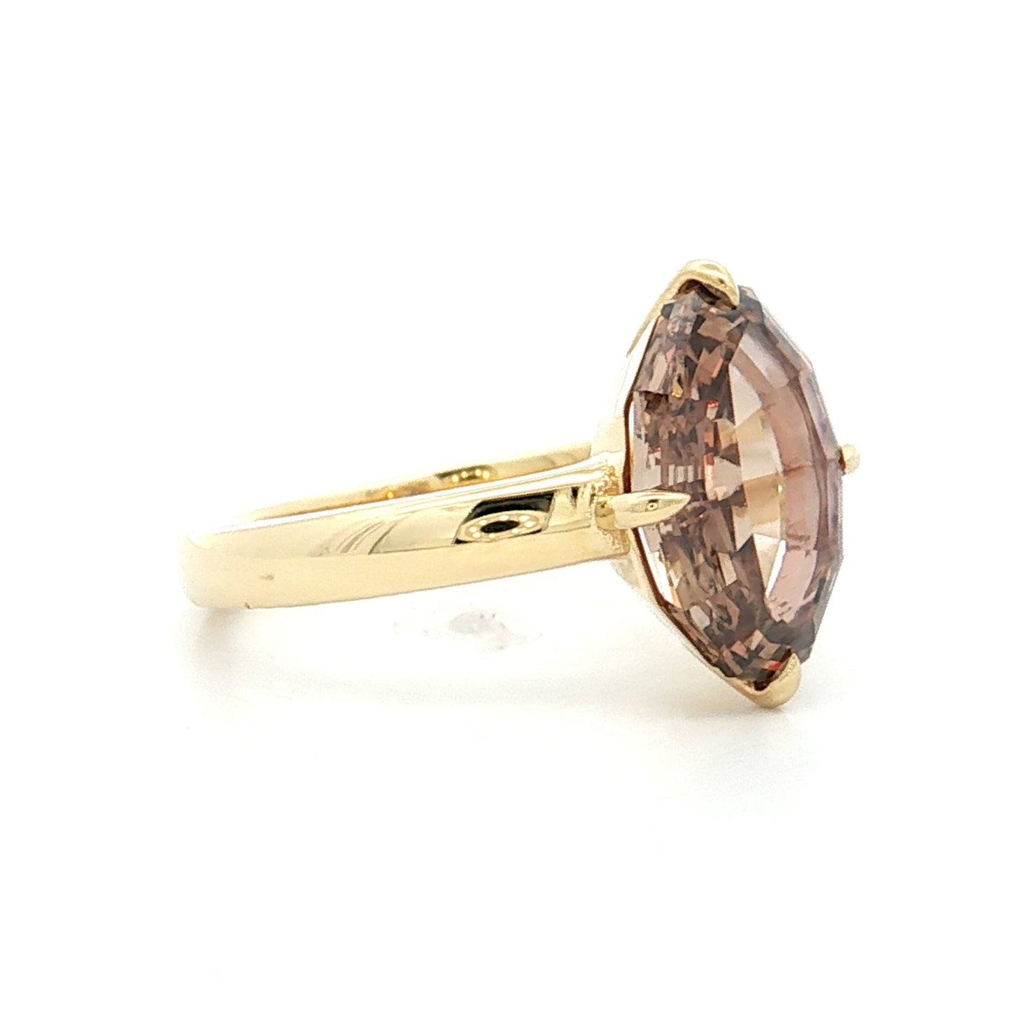 3.58 Oval Step Cut Cognac Diamond 18k Yellow Gold