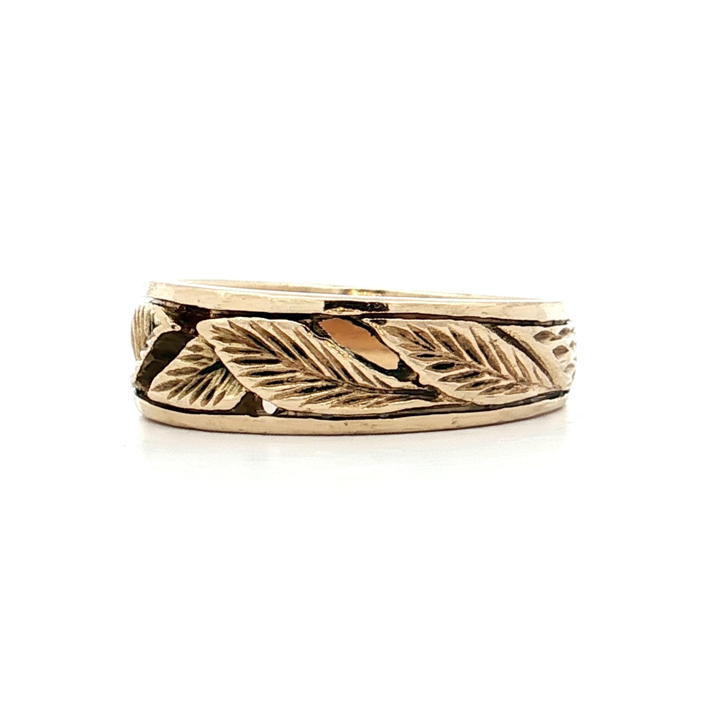 Vintage Mens Leaf Wedding Band 14k Yellow Gold