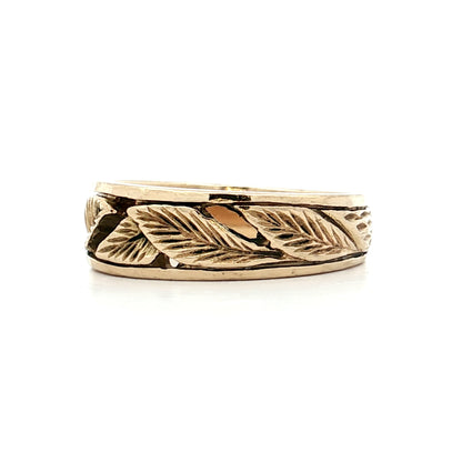 Vintage Mens Leaf Wedding Band 14k Yellow Gold