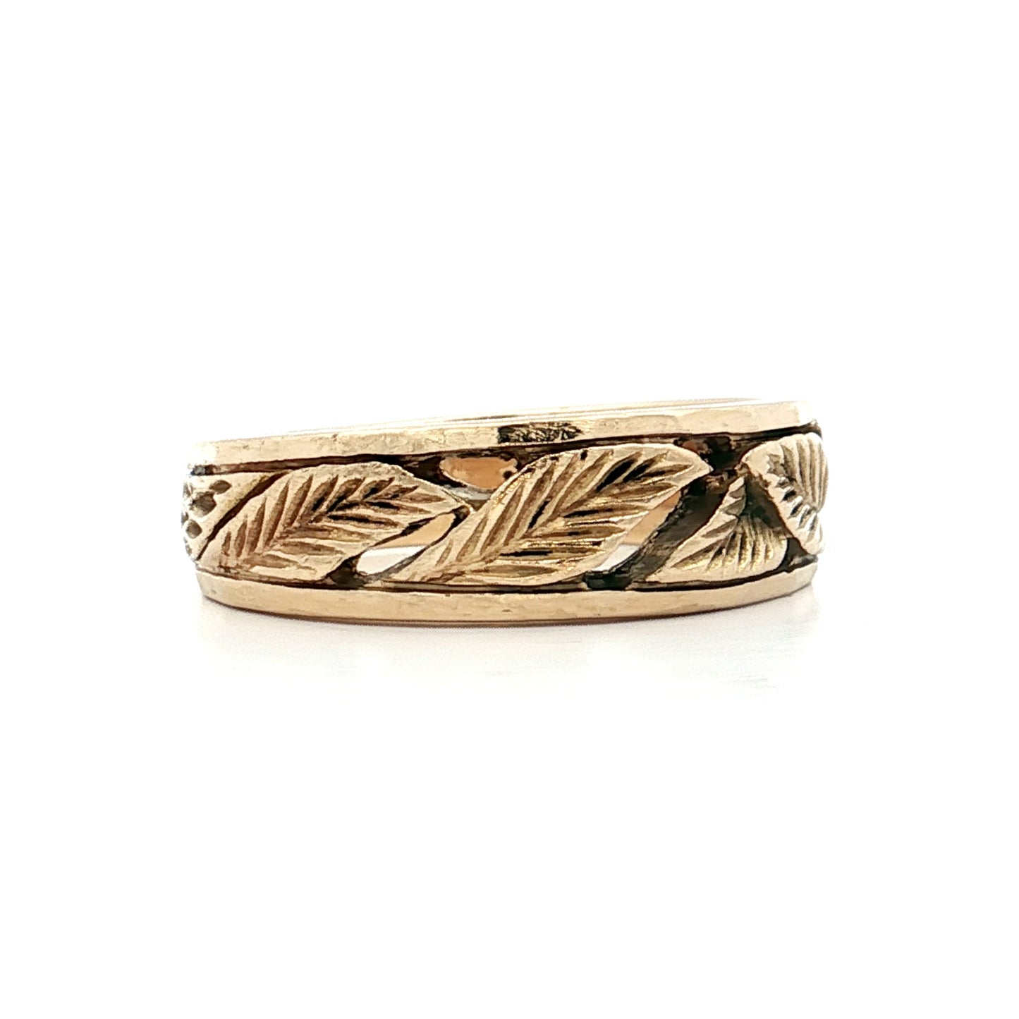 Vintage Mens Leaf Wedding Band 14k Yellow Gold