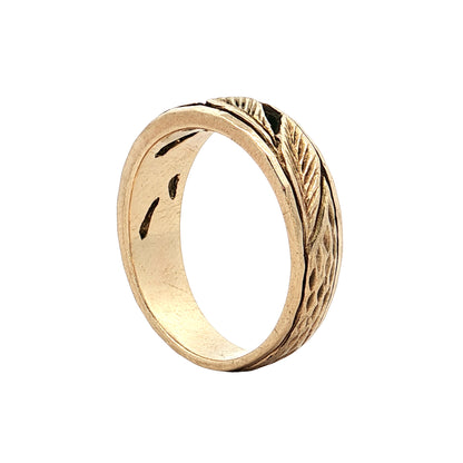 Vintage Mens Leaf Wedding Band 14k Yellow Gold