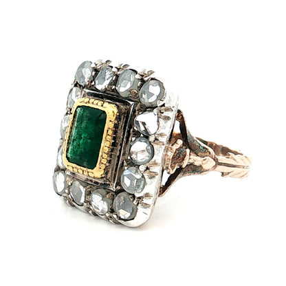 1.50 Antique Georgian Emerald & Diamond Ring 12k/SS