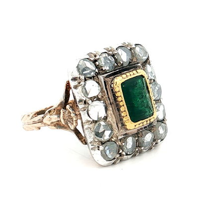 1.50 Antique Georgian Emerald & Diamond Ring 12k/SS