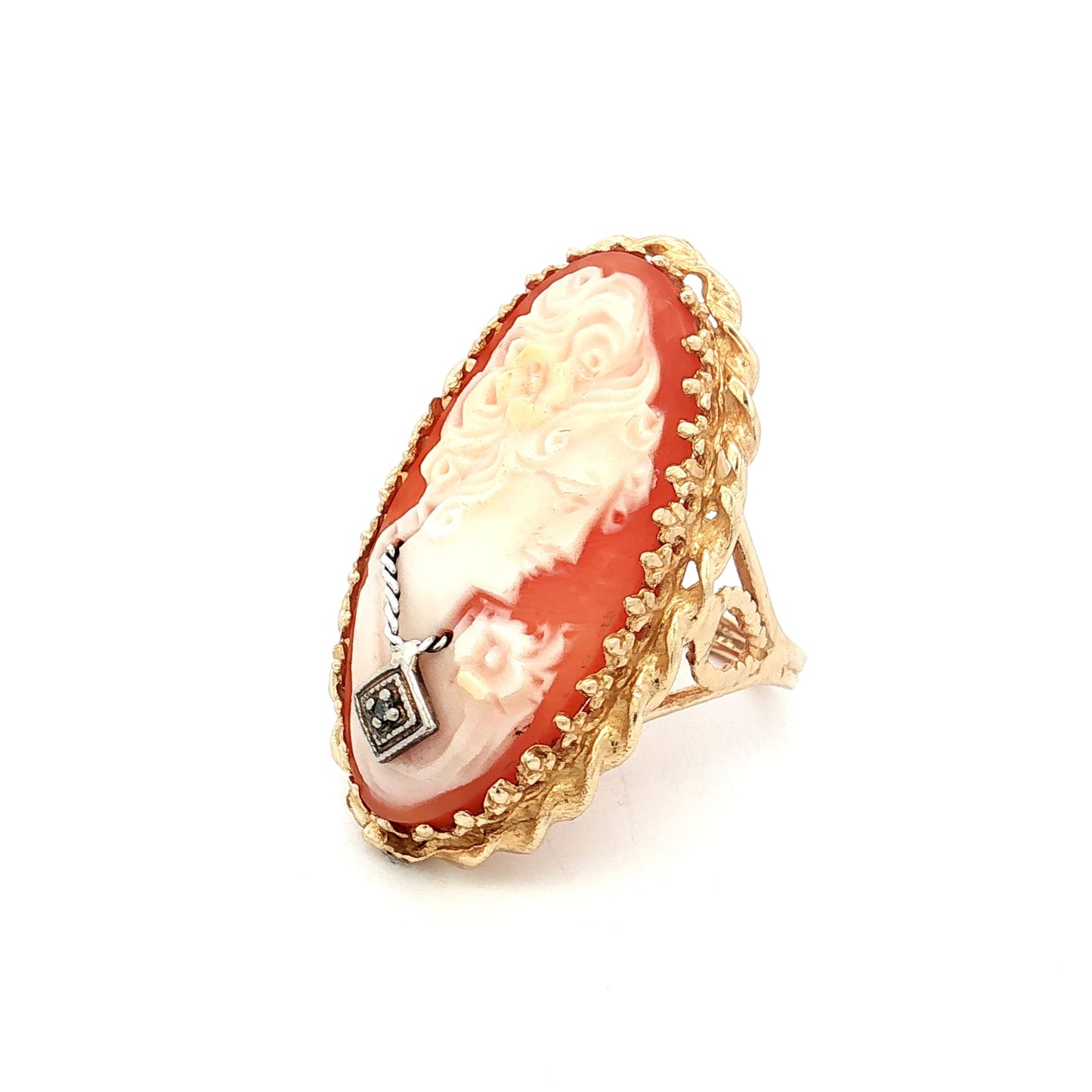 Antique Victorian Cameo Cocktail Ring 14k Yellow Gold