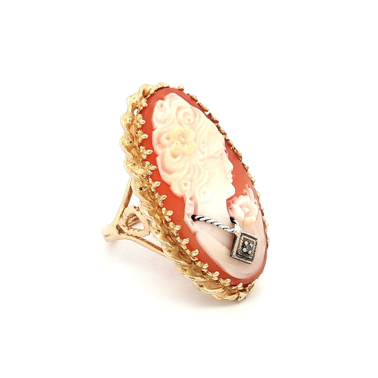 Antique Victorian Cameo Cocktail Ring 14k Yellow Gold