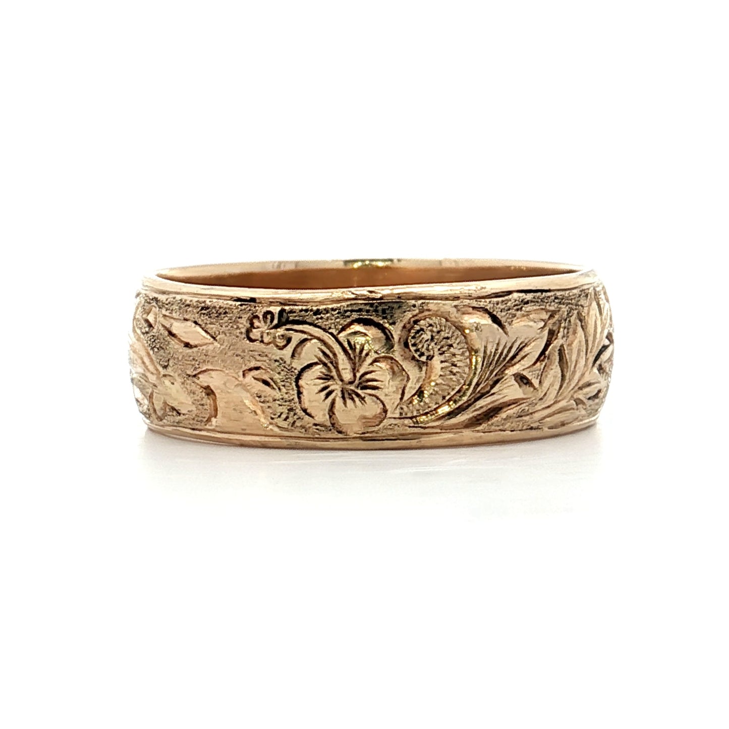 Mens 8mm Engraved Wedding Band 14k Yellow Gold