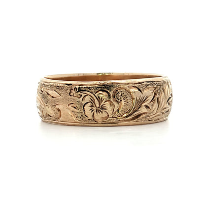 Mens 8mm Engraved Wedding Band 14k Yellow Gold