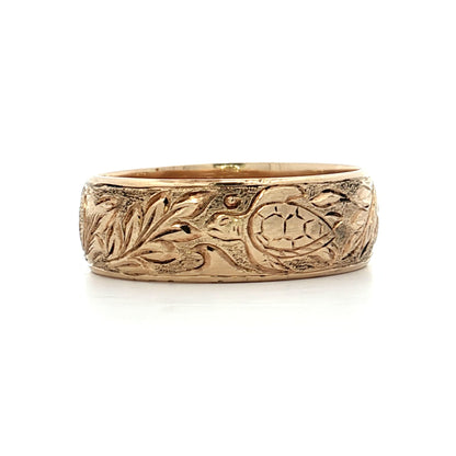 Mens 8mm Engraved Wedding Band 14k Yellow Gold