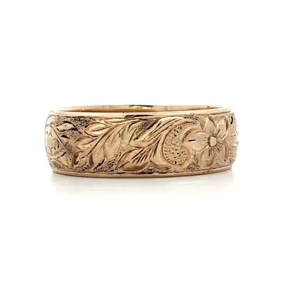 Mens 8mm Engraved Wedding Band 14k Yellow Gold