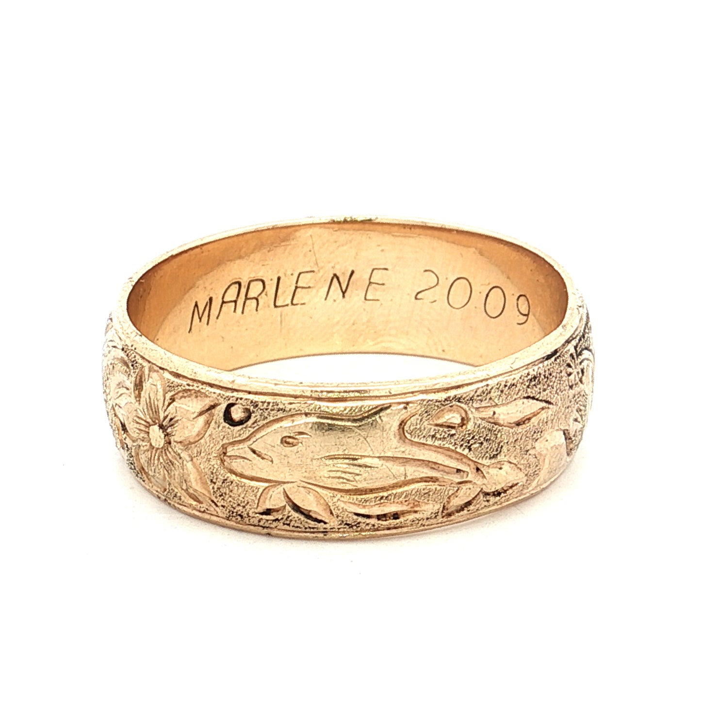 Mens 8mm Engraved Wedding Band 14k Yellow Gold