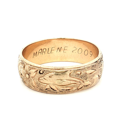 Mens 8mm Engraved Wedding Band 14k Yellow Gold