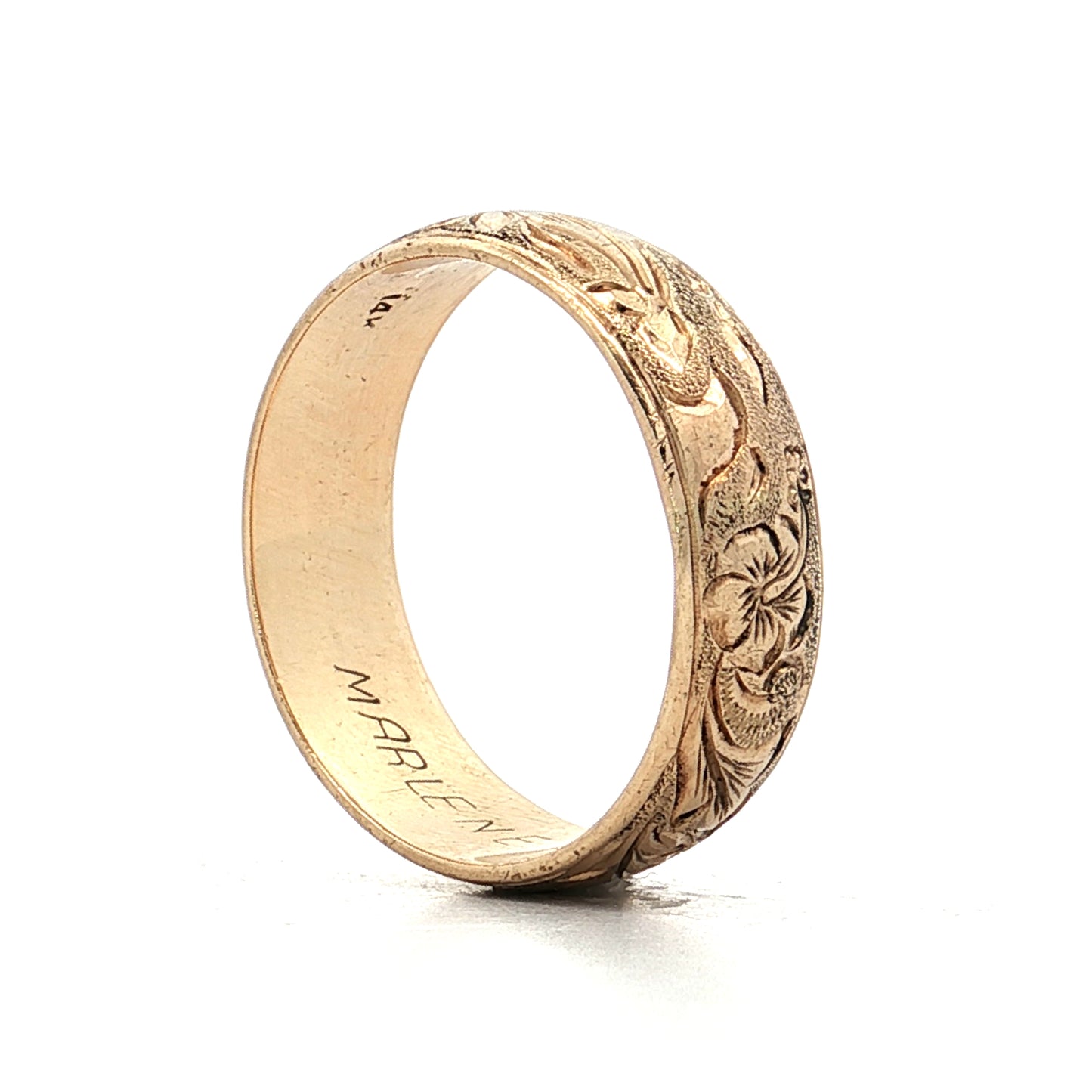 Mens 8mm Engraved Wedding Band 14k Yellow Gold
