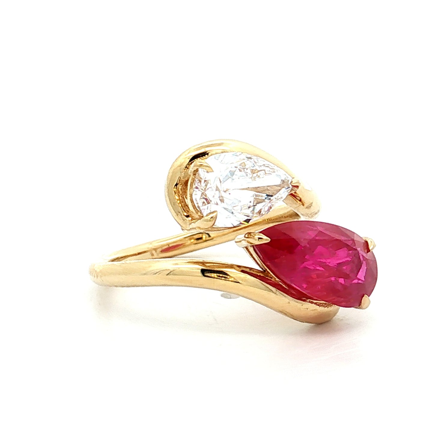 Diamond & Ruby Toi Et Moi Cocktail Ring 18k Yellow Gold