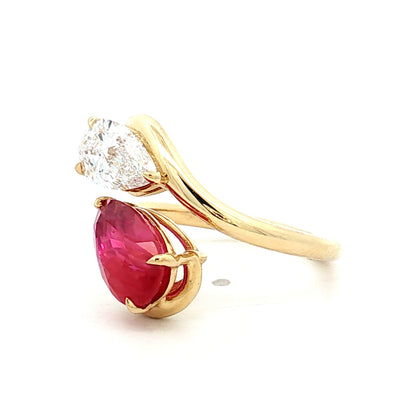 Diamond & Ruby Toi Et Moi Cocktail Ring 18k Yellow Gold