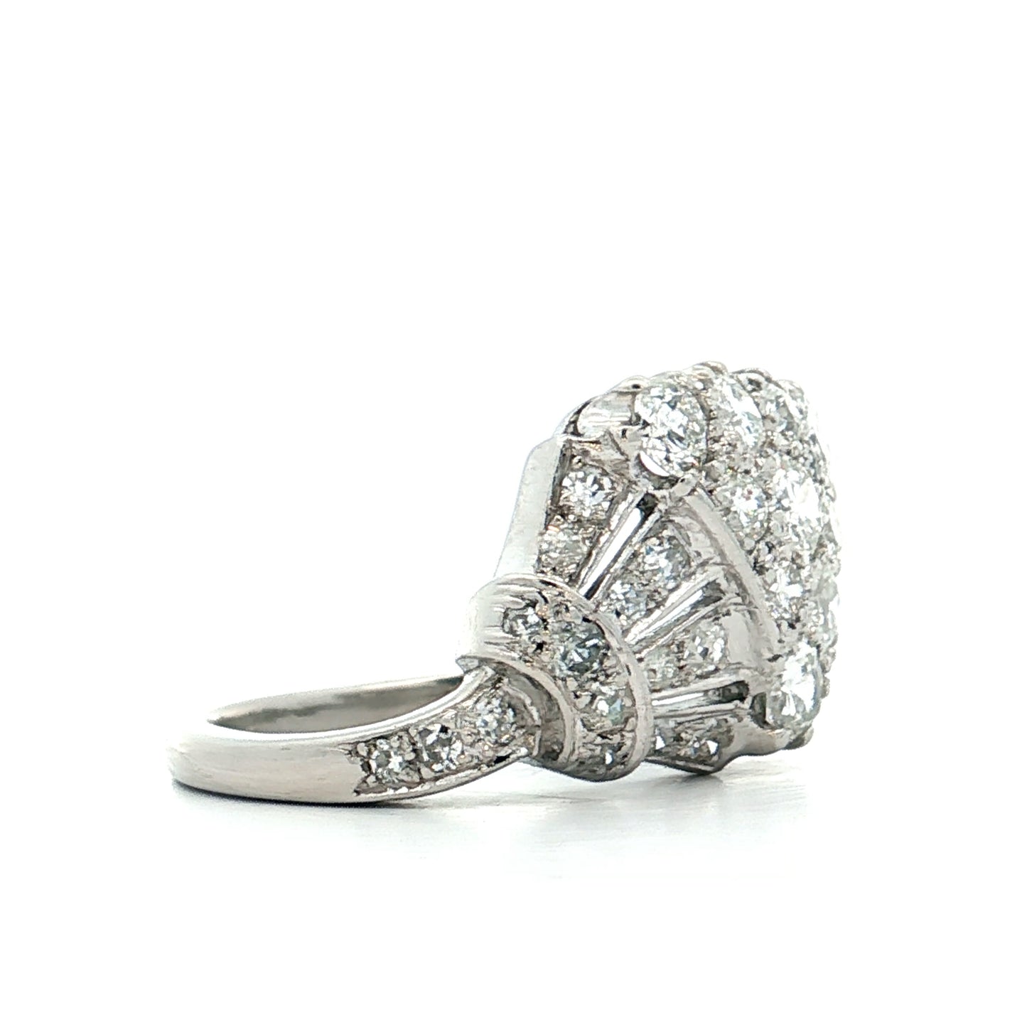 1.20 Antique Art Deco Diamond Cocktail Ring Platinum