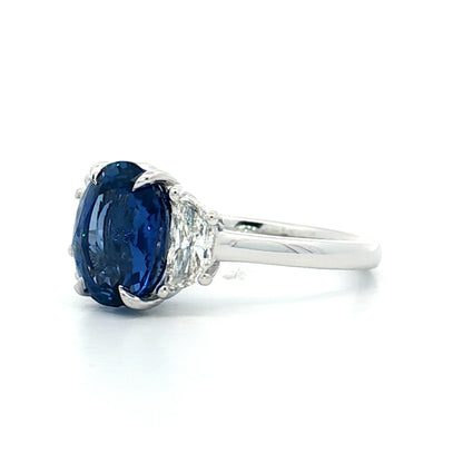 3.65 Oval Blue Sapphire Engagement Ring 18k