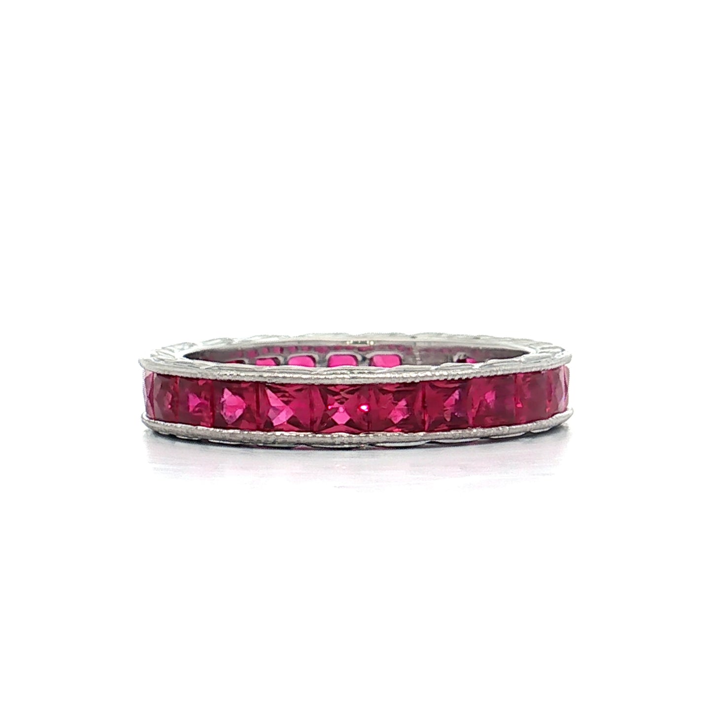 3 Carat French Cut Ruby Eternity Band Platinum