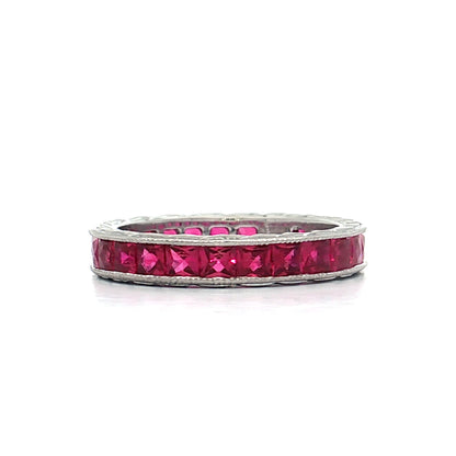 3 Carat French Cut Ruby Eternity Band Platinum