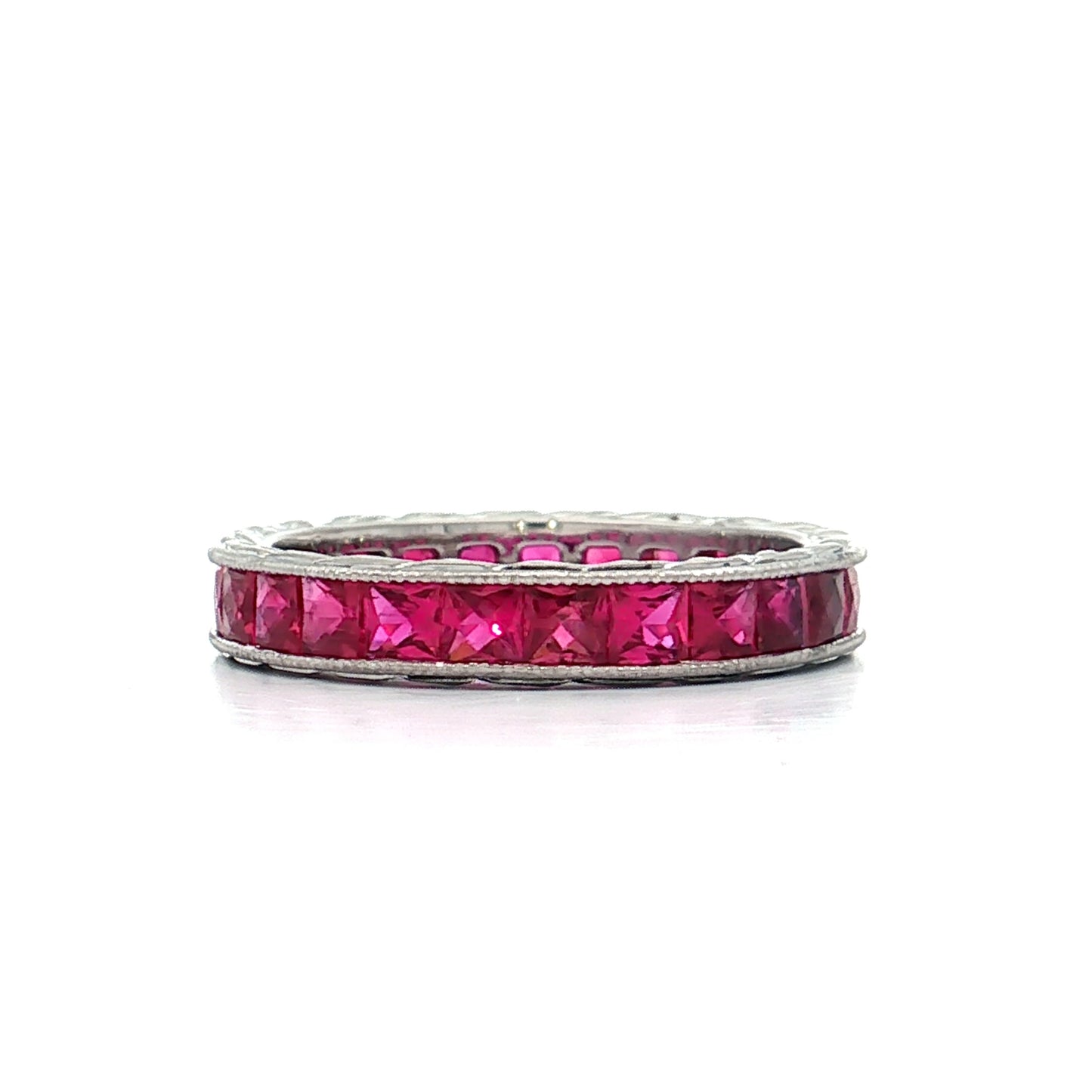 3 Carat French Cut Ruby Eternity Band Platinum