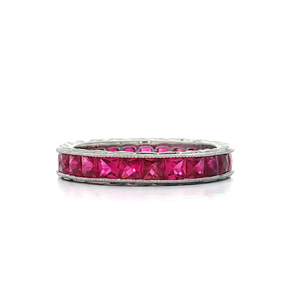 3 Carat French Cut Ruby Eternity Band Platinum