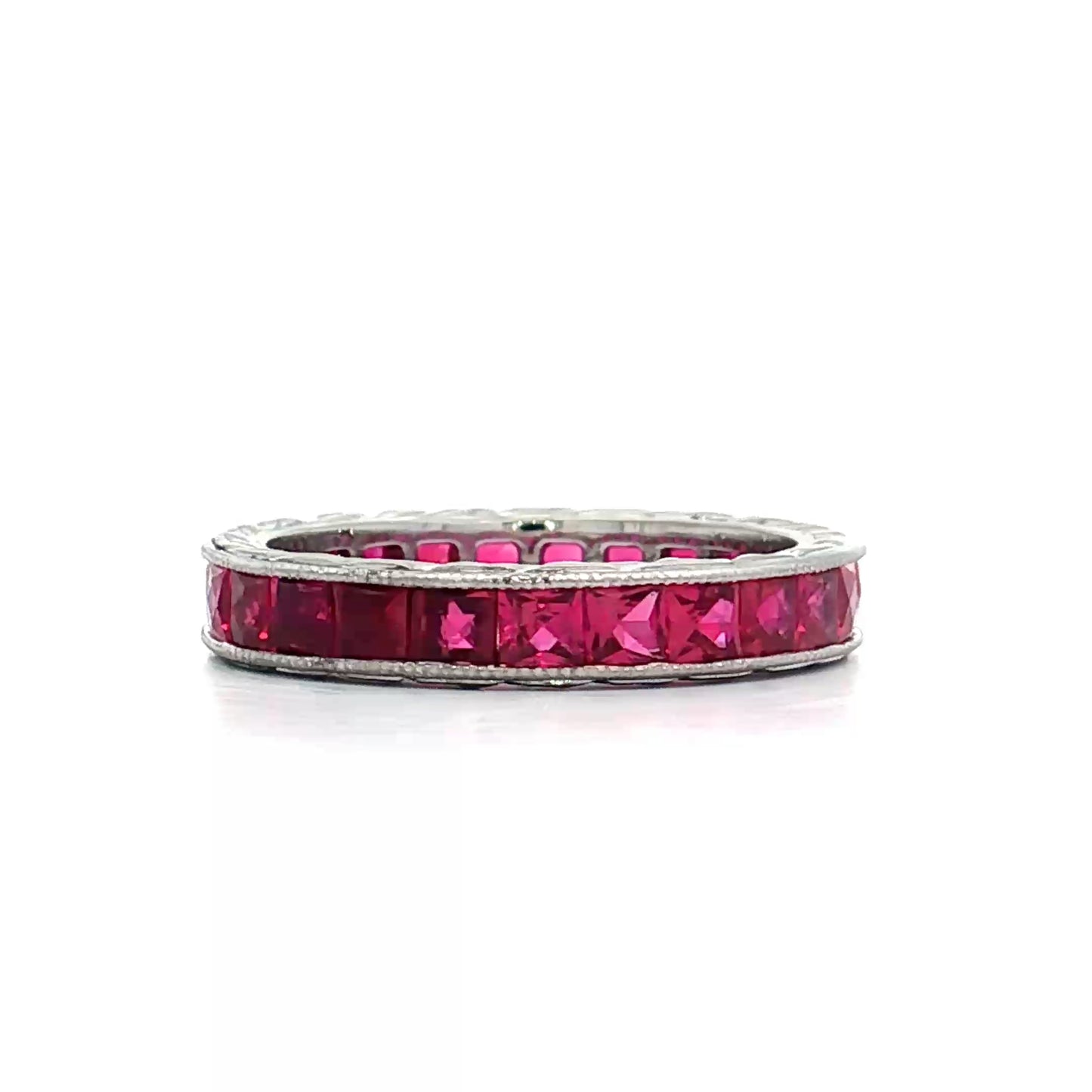 3 Carat French Cut Ruby Eternity Band Platinum