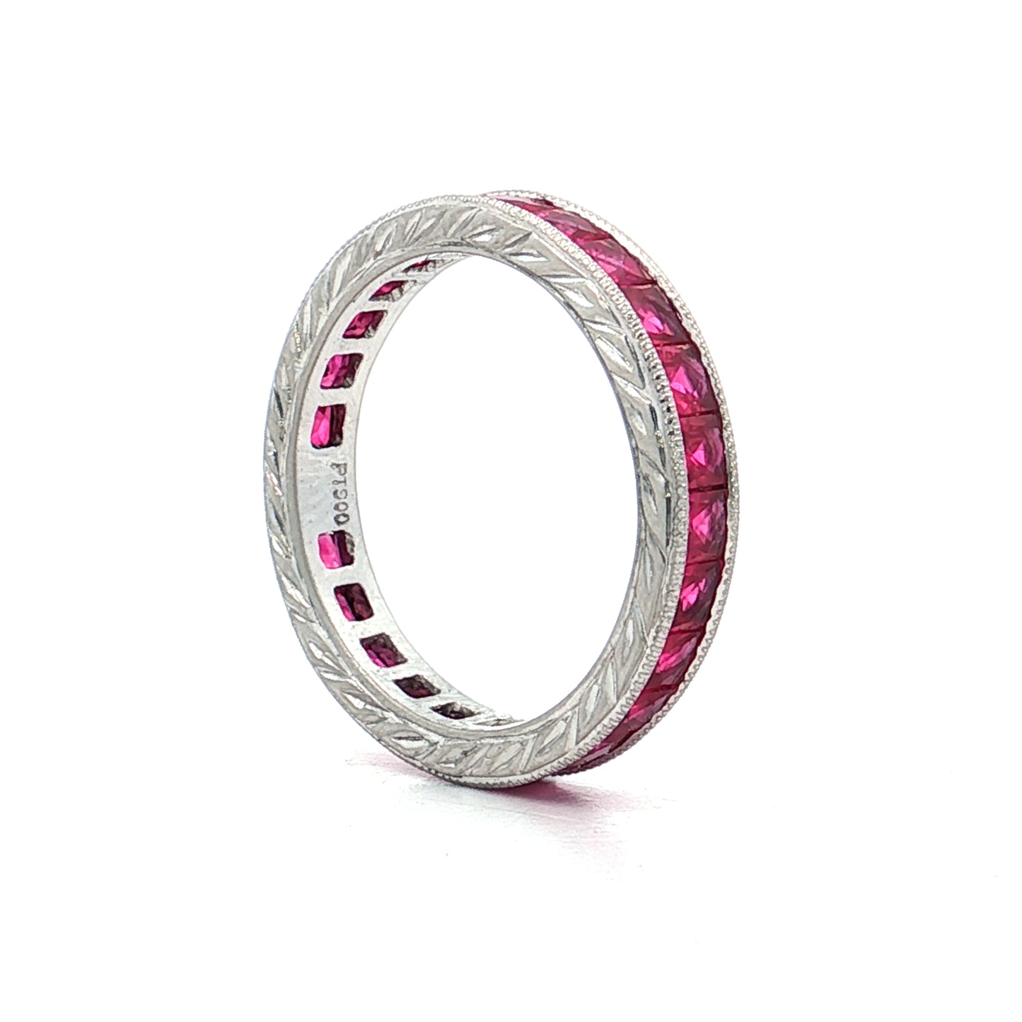 3 Carat French Cut Ruby Eternity Band Platinum