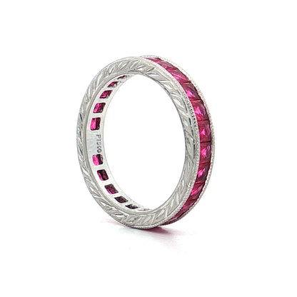 3 Carat French Cut Ruby Eternity Band Platinum