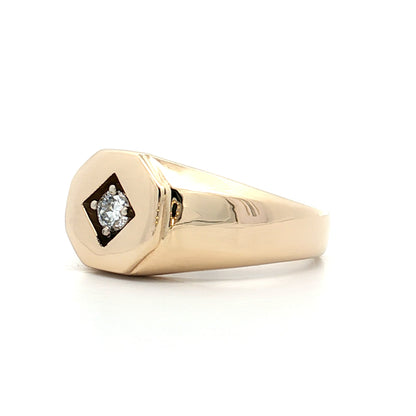 .20 Vintage Mens Diamond Signet Ring 14k Yellow Gold