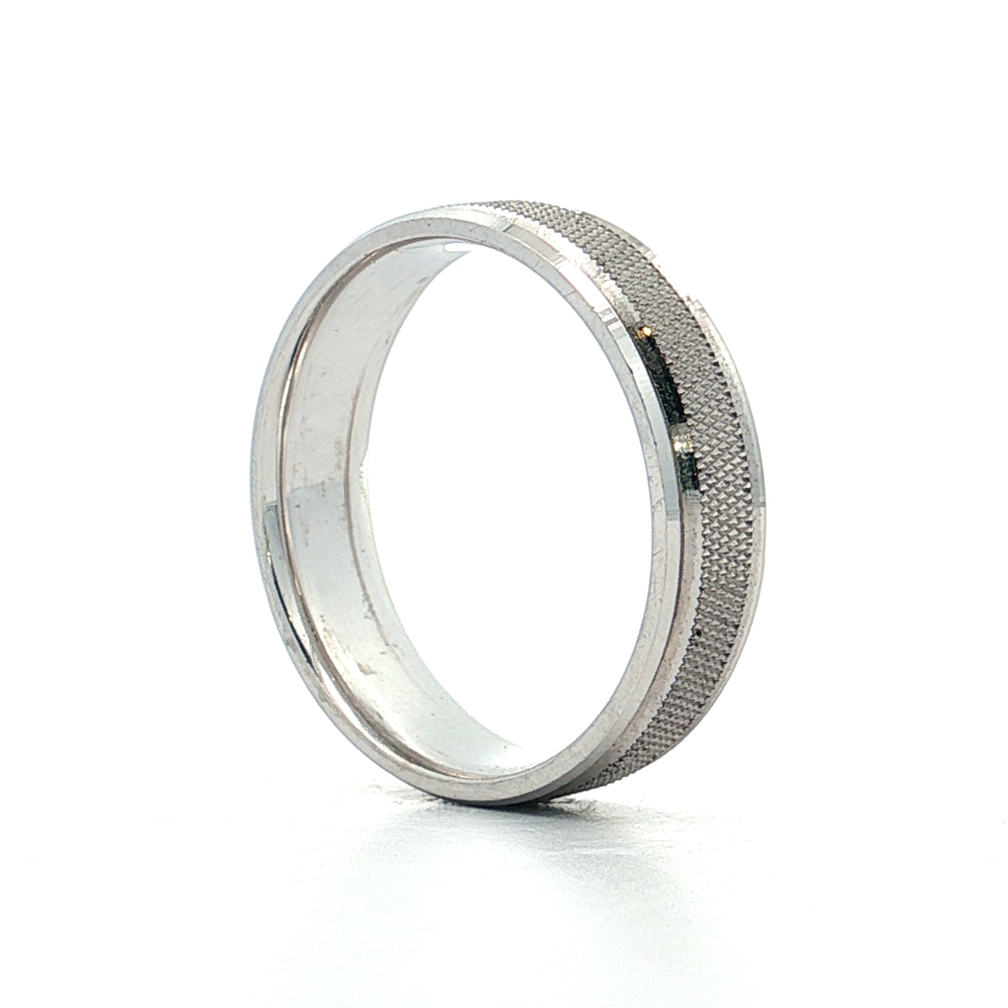Mens 6mm Textured Step Edge Wedding Band 14k