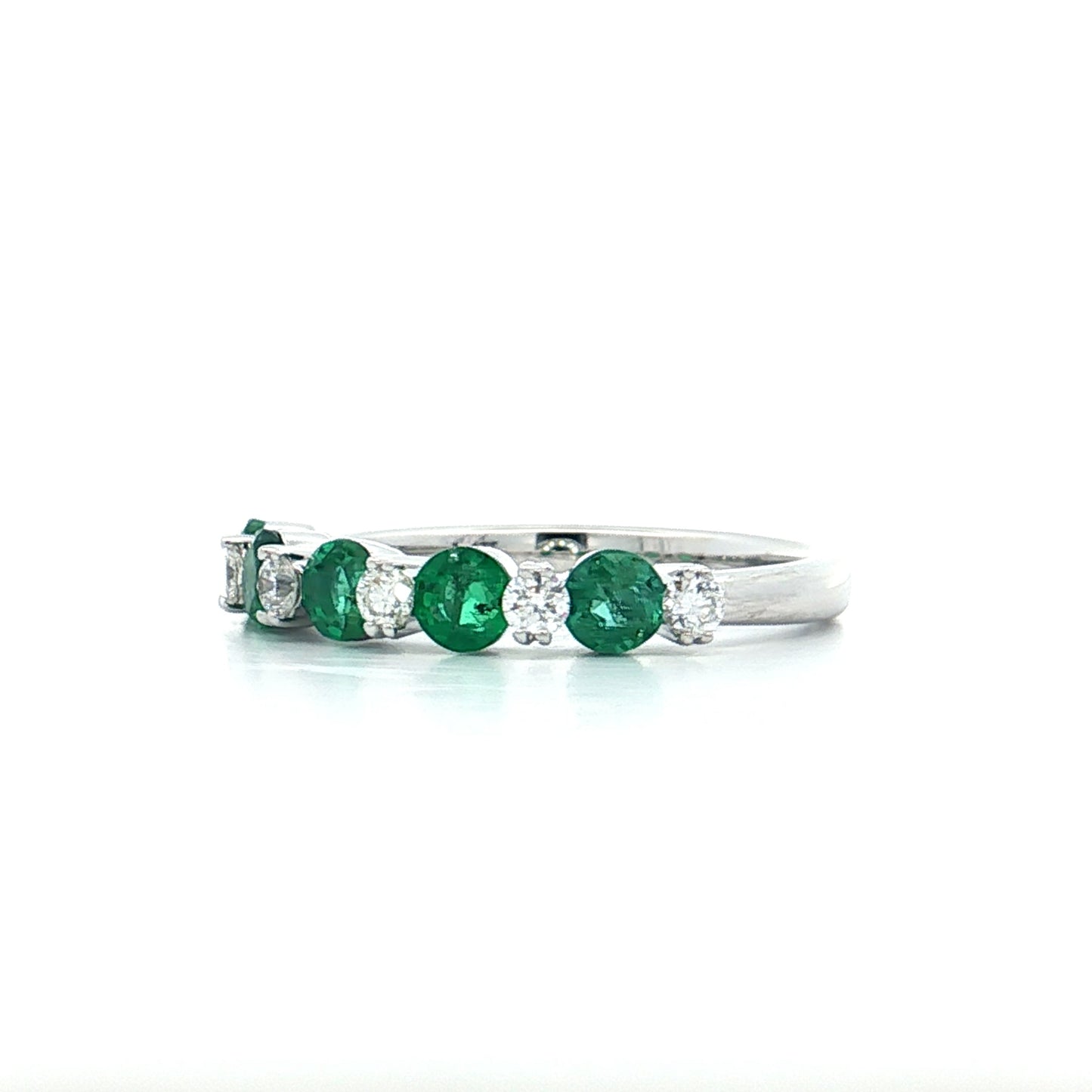 .75 Emerald & Diamond Stacking Band 14k White Gold